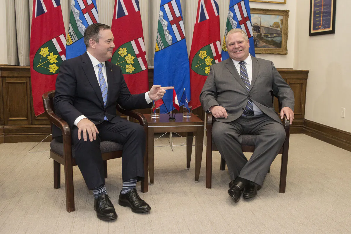 Ontario Premier Doug Ford (R) poses with Alberta Premier Jason Kenney at the Ontario legislature in Toronto on May 3, 2019. (The Canadian Press/Chris Young)