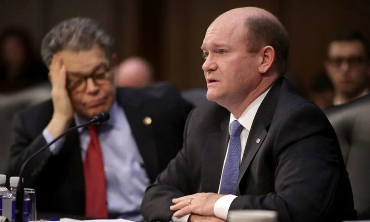 Senate Judiciary Committee member Sen. Chris Coons (D-Del.) (R) during a committee meeting in the Hart Senate Office Building on Capitol Hill in Washington April 3, 2017. (Chip Somodevilla/Getty Images)
