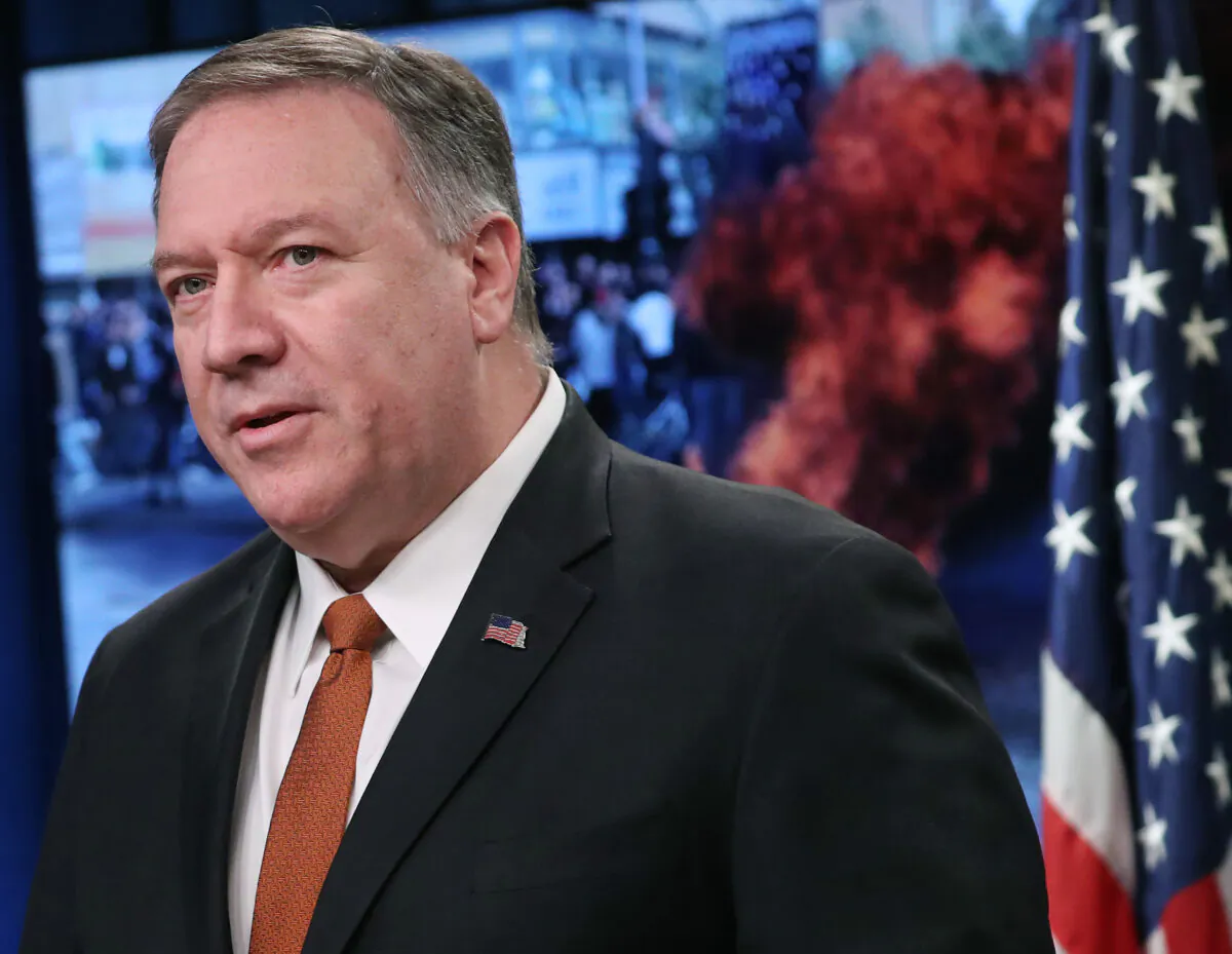 U.S. Secretary of State Mike Pompeo speaks to the media in the briefing room at the State Department, on Nov. 26, 2019 in Washington. (Mark Wilson/Getty Images)