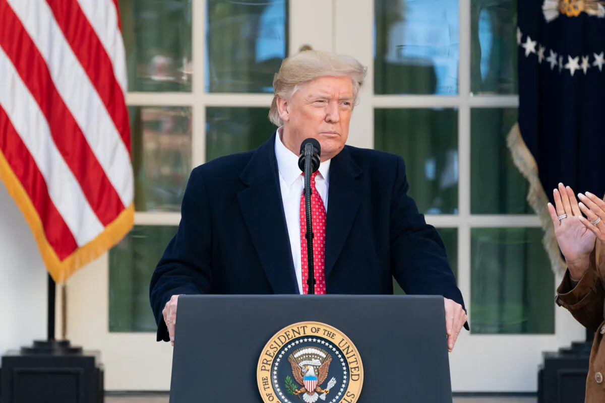 President Donald J. Trump addresses his remarks prior to pardoning “Butter” the turkey, Nov. 26, 2019, in the Rose Garden of the White House. (Andrea Hanks/White House)

