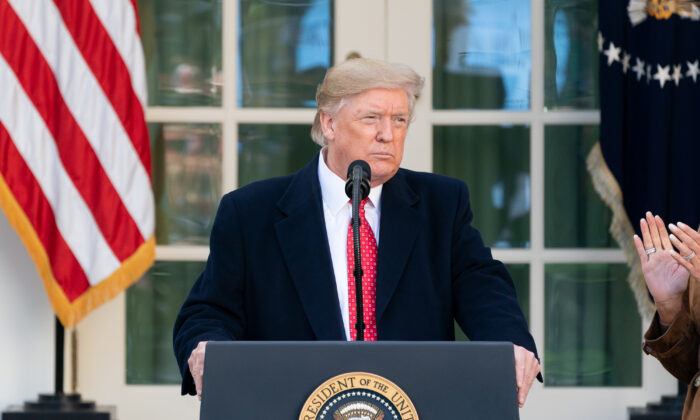 President Donald Trump addresses his remarks prior to pardoning “Butter” the turkey, in the Rose Garden of the White House on Nov. 26, 2019. (Andrea Hanks/White House)