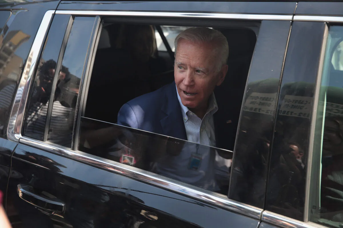 Democratic presidential candidate and former Vice President Joe Biden leaves following a visit to Detroit One Coney Island Restaurant on Aug. 01, 2019 in Detroit, Mich.  (Scott Olson/Getty Images)