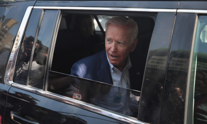 Democratic presidential candidate and former Vice President Joe Biden leaves following a visit to Detroit One Coney Island Restaurant on Aug. 01, 2019 in Detroit, Mich.  (Scott Olson/Getty Images)