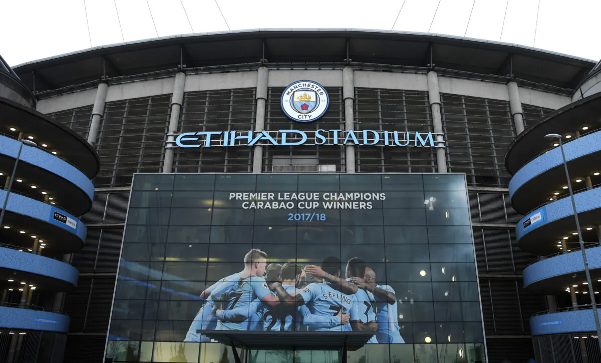 General view outside the stadium prior to the Premier League match between Manchester City and Brighton and Hove Albion at Etihad Stadium on May 9, 2018 in Manchester, England.  (Gareth Copley/Getty Images)