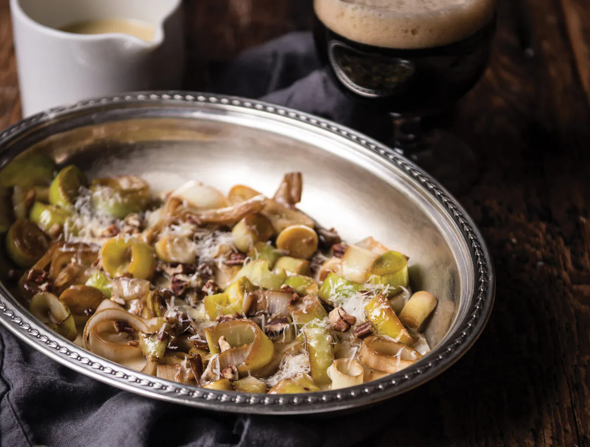 Beer-braised leeks with lemon and Parmigiano-Reggiano vinaigrette. (Jacquelyn Dodd)