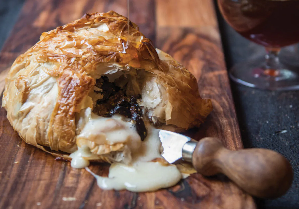 Brown ale baklava with baked brie and figs. (Jacquelyn Dodd)