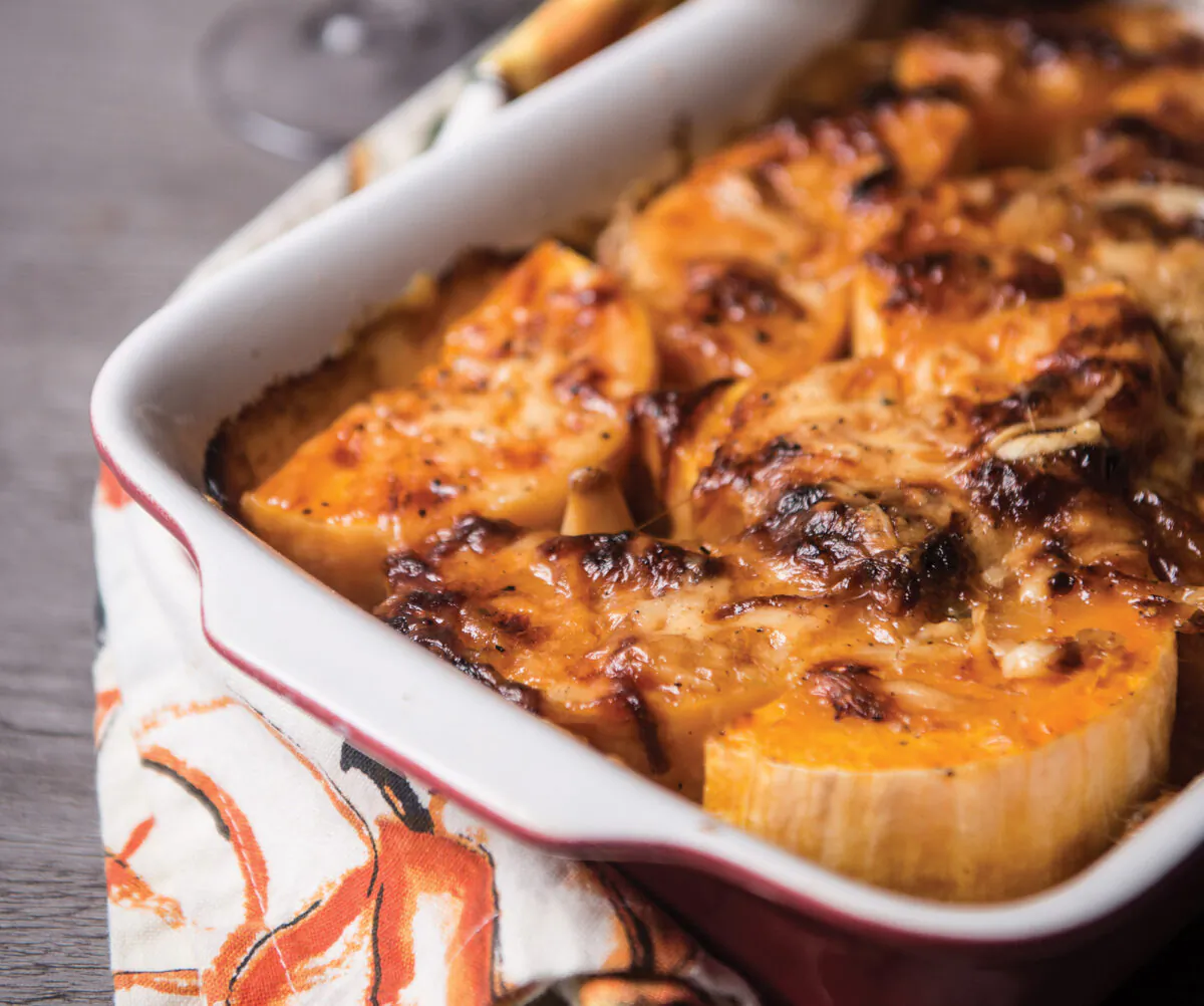 Butternut squash and roasted garlic-Gruyère gratin. (Jacquelyn Dodd)