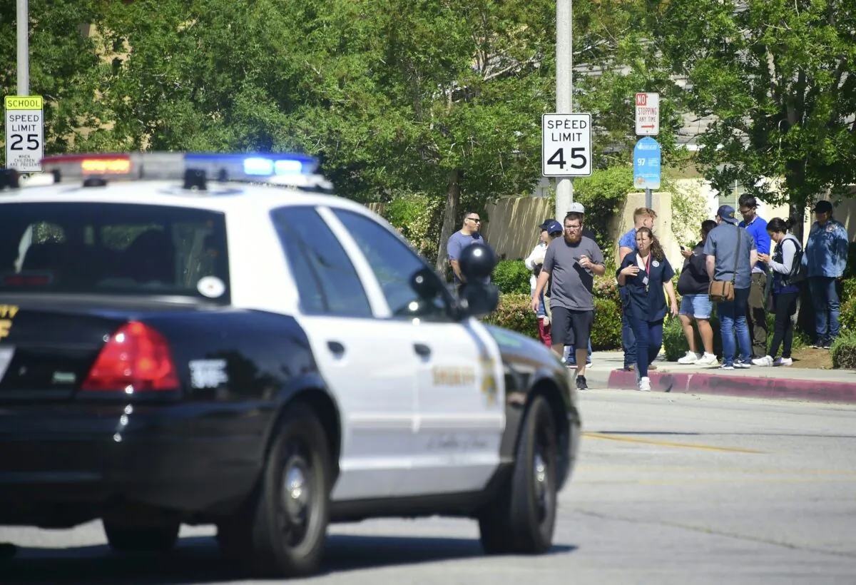 A police car at an intersection in Palmdale, Calif., on May 11, 2018. (Frederic J. Brown/AFP via Getty Images)