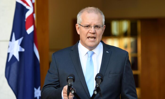 Australian Prime Minister Scott Morrison talks to the media at a press conference at Parliament House in Canberra, Australia on April 11, 2019. (Tracey Nearmy/Getty Images)
