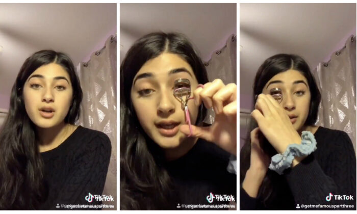 U.S. teen Feroza Aziz informs viewers about the Chinese Communist Party's detention of at least 1 million Uyghurs in Xinjiang, China, in a video on TikTok, which was later censored. (Courtesy of Feroza Aziz/Twitter)