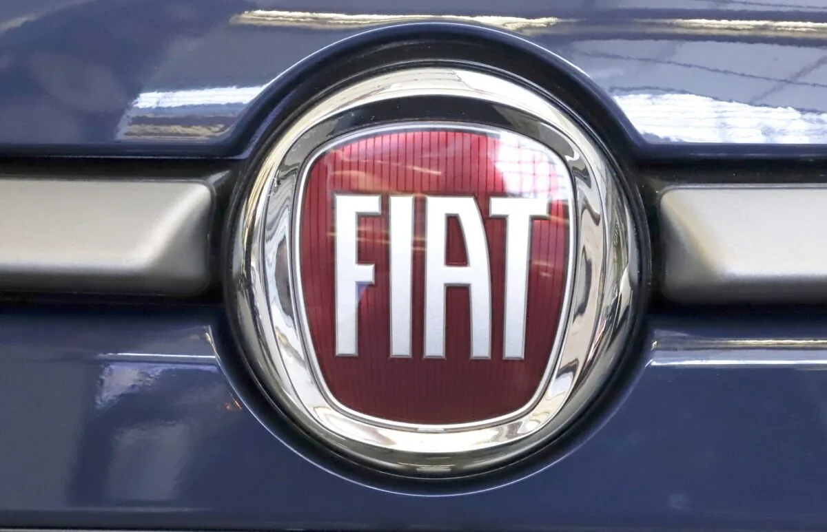 The Fiat logo is mounted on a 2019 500 L on display at the 2019 Pittsburgh International Auto Show in Pittsburgh on Feb. 14, 2019. (Gene J. Puskar/AP Photo)