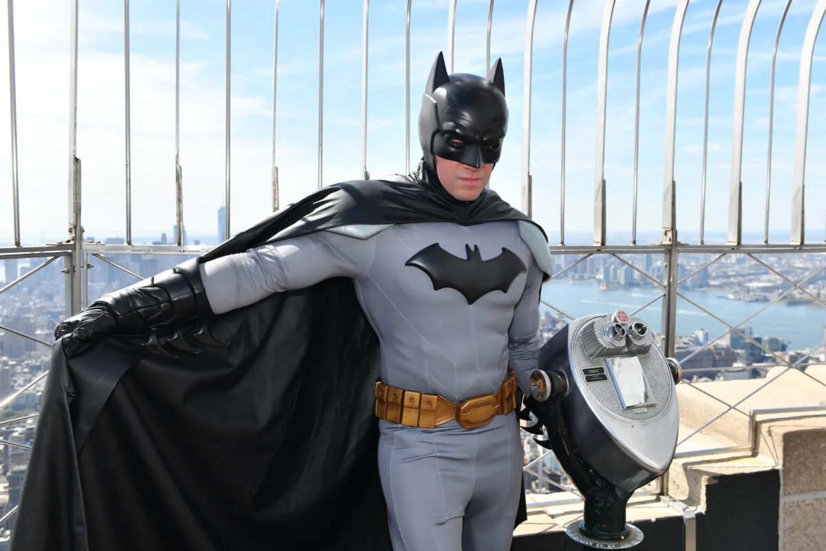 Batman celebrated his 80th birthday by visiting Gotham‚ most iconic sky scraper, the Empire State Building in New York City on Sept. 20, 2019. (Craig Barritt/Getty Images for Warner Bros Consumer Products)