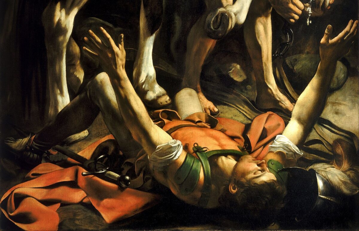 Getting to works by an artist unknown to you can be a way to revitalize our culture. A detail from “Conversion on the Way to Damascus,” 1601, by Caravaggio. Oil on canvas. Saint Mary of the People, Rome. (Public Domain)