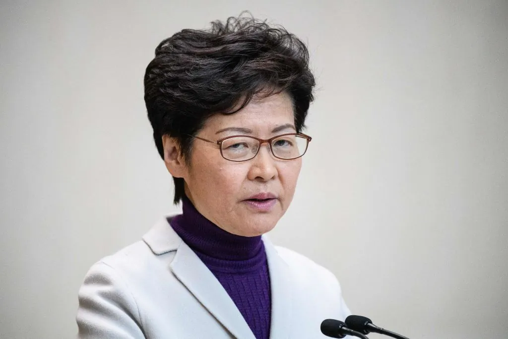 Hong Kong leader Carrie Lam speaks during a press conference at the government headquarters in Hong Kong on Dec. 3, 2019. (Anthony Wallace/AFP via Getty Images)
