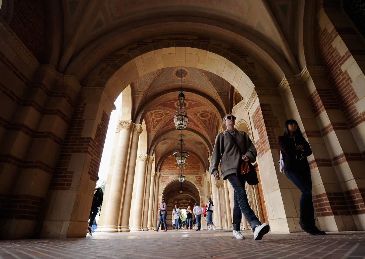 Students walk near Royce Hall on the campus of UCLA in Los Angeles, Calif., on April 23, 2012. (Kevork Djansezian/Getty Images)