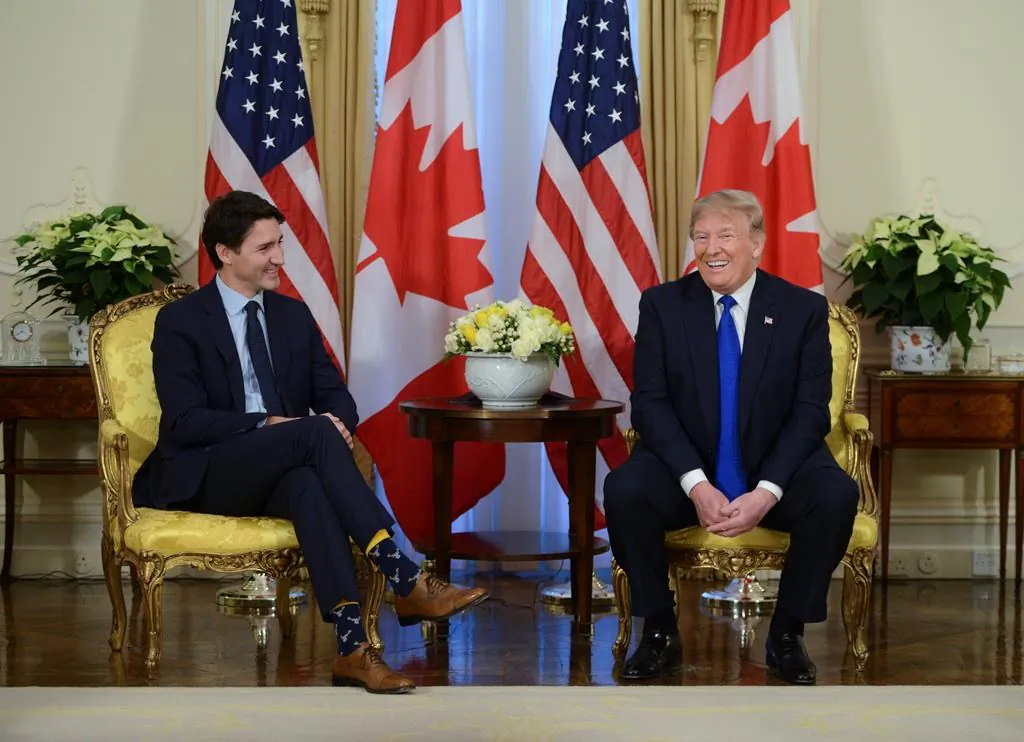 Prime Minister Justin Trudeau meets U.S. President Donald Trump at Winfield House in London on Dec. 3, 2019. (The Canadian Press/Sean Kilpatrick)