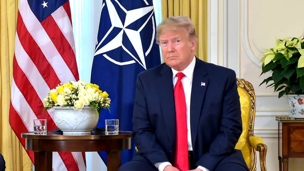 Then-President Donald Trump ahead of the NATO meeting in Watford, England, on Dec. 3, 2019. (NATO handout via Getty Images)