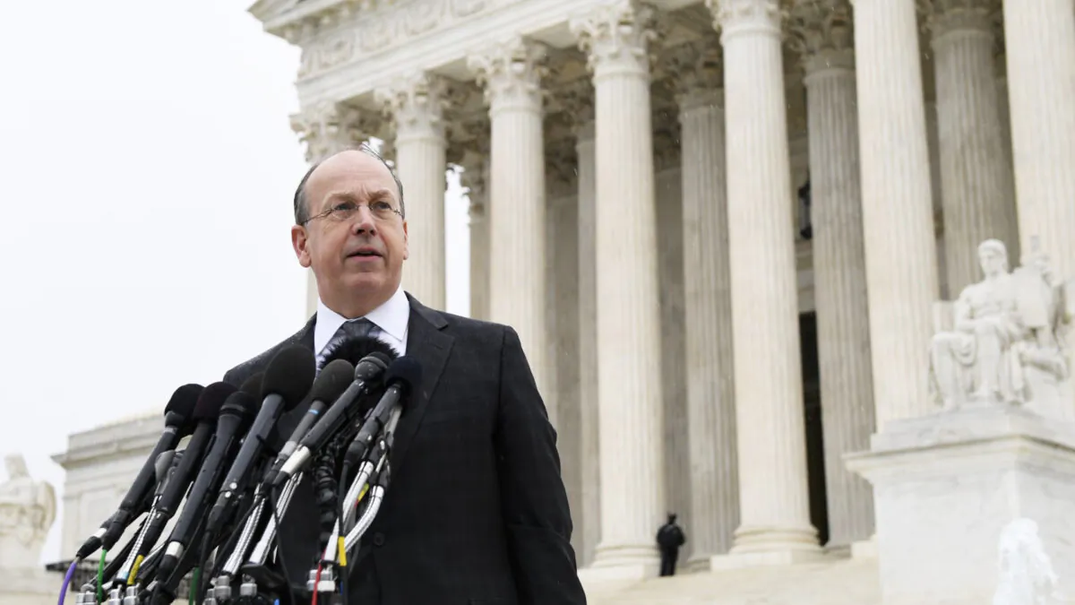 Attorney Paul Clement makes a statement outside of the Supreme Court in Washington, on Dec. 2, 2019. (Susan Walsh/AP)