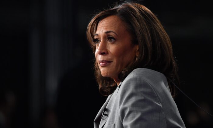 Sen. Kamala Harris (D-Calif.) speaks after the Democratic presidential debate in Atlanta on Nov. 20, 2019. (Nicholas Kamm/AFP via Getty Images)