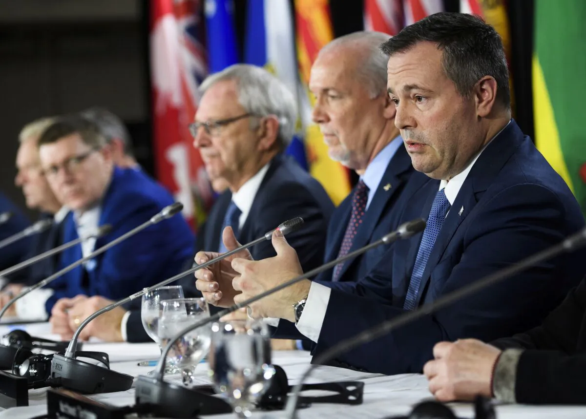 Alberta Premier Jason Kenney speaks to the media after a meeting of the Council of the Federation, which comprises all 13 provincial and territorial leaders, in Mississauga, Ont., on Dec. 2, 2019. (The Canadian Press/Nathan Denette)