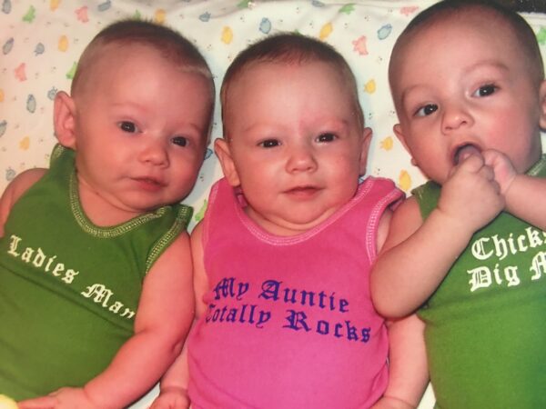 The McDowells say that before their triplets were vaccinated at nine months old, they tended to engage more, and look toward the camera. (Courtesy of the McDowell family) 