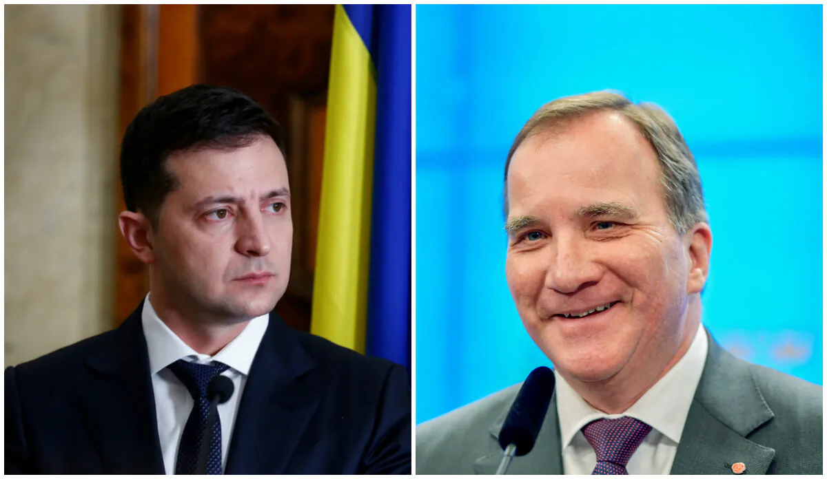 (L) Ukraine President Volodymyr Zelensky attends a news conference in Tallinn, Estonia, on Nov. 26, 2019. (Ints Kalnins/Reuters), (R) Swedish Prime Minister Stefan Lofven attends a news conference in Stockholm, Sweden, on Jan. 16, 2019. (Jessica Gow /TT News Agency/Reuters)