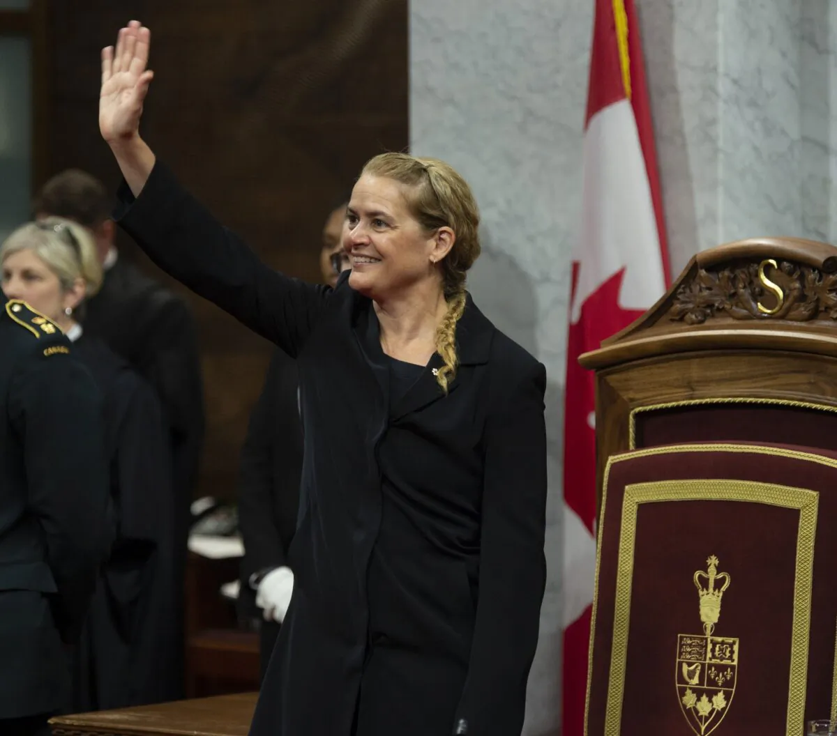 Governor General Julie Payette waves to the gallery as she waits for members of Parliament to arrive for a royal ascent ceremony in the Senate Chamber in Ottawa on June 21, 2019. Today’s throne speech will be read by Payette in the Senate chamber. (The Canadian Press/Adrian Wyld)