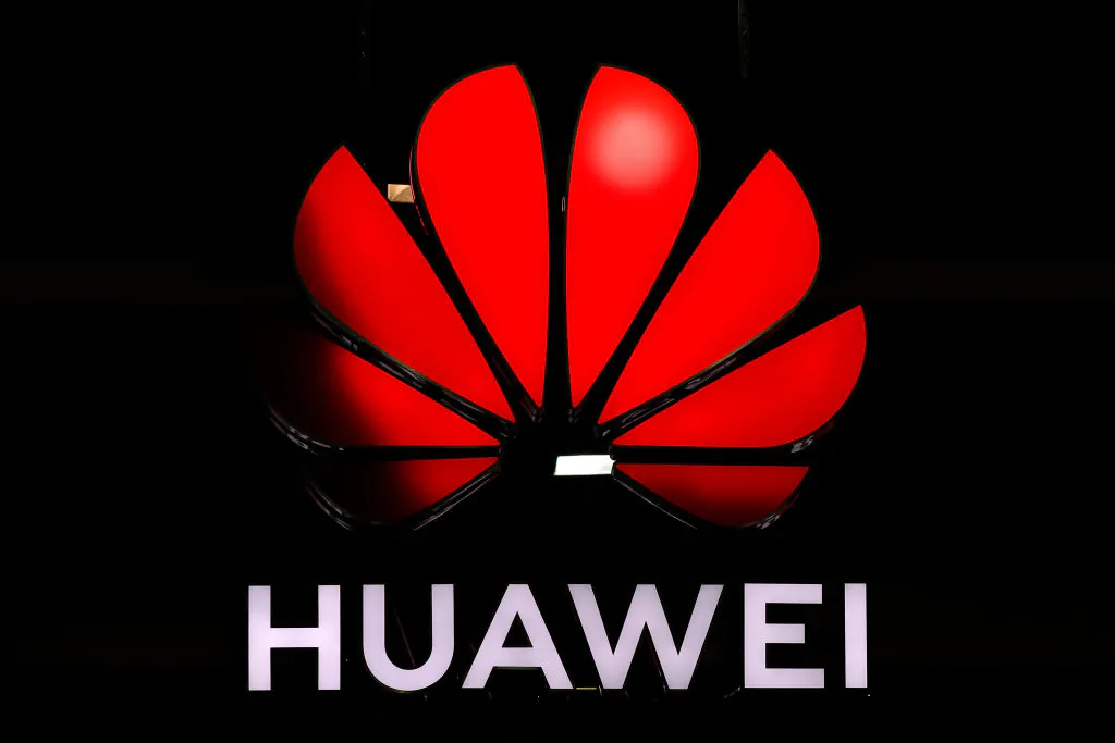 An illuminated Huawei sign is on display during an event in Zurich, Switzerland, on Oct. 15, 2019. (Stefan Wermuth/AFP via Getty Images)