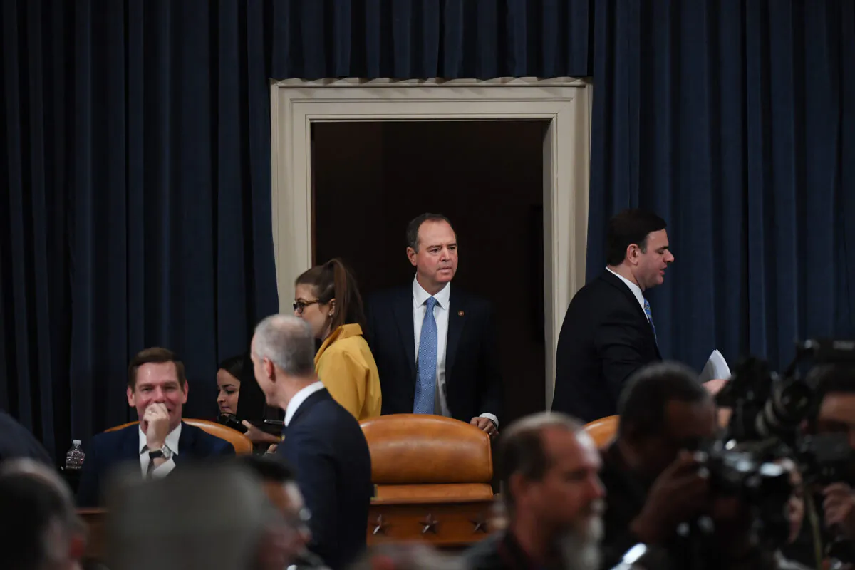 Chair Rep. Adam Schiff (D-CA) arrives before testimony by Fiona Hill, the National Security Council’s former senior director for Europe and Russia, and David Holmes, an official from the American Embassy in Ukraine, before the House Intelligence Committee in the Longworth House Office Building on Capitol Hill November 21, 2019 in Washington, DC. Matt McClain-Pool/Getty Images