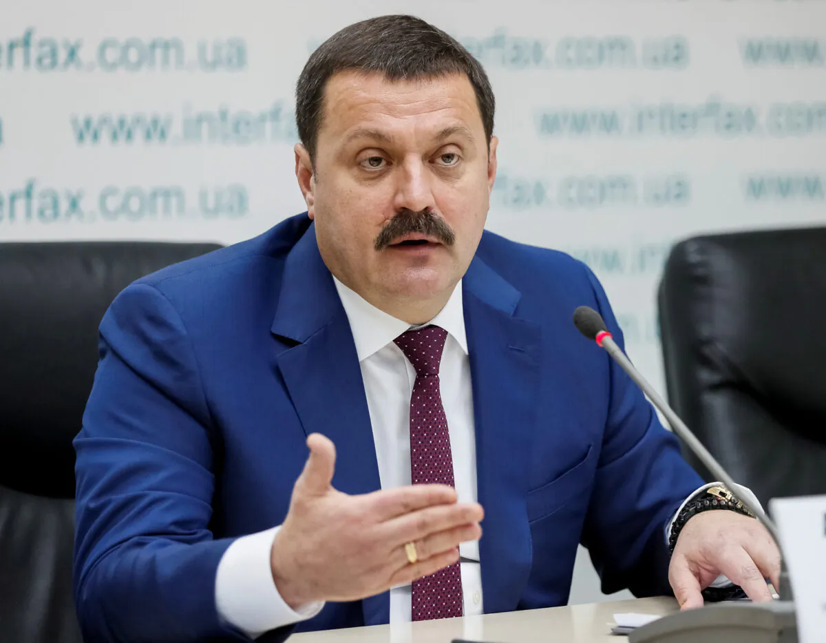 Ukrainian lawmaker Andriy Derkach attends a news conference titled "Publication of facts of pressure of U.S. Embassy on Ukraine's law enforcement agencies to interfere in electoral process in U.S.", in Kyiv on Oct. 9, 2019. (Gleb Garanich/Reuters)