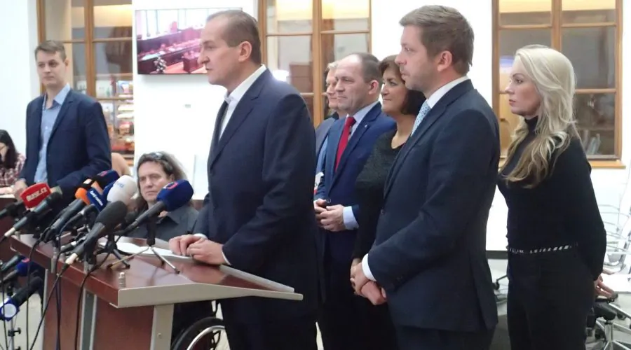 KDU-ČSL deputy Vít Kaňkovský speaks at a press conference in the Chamber of Deputies of the Czech Republic, on Nov. 28 2019. (Milan Kajinek/The Epoch Times)