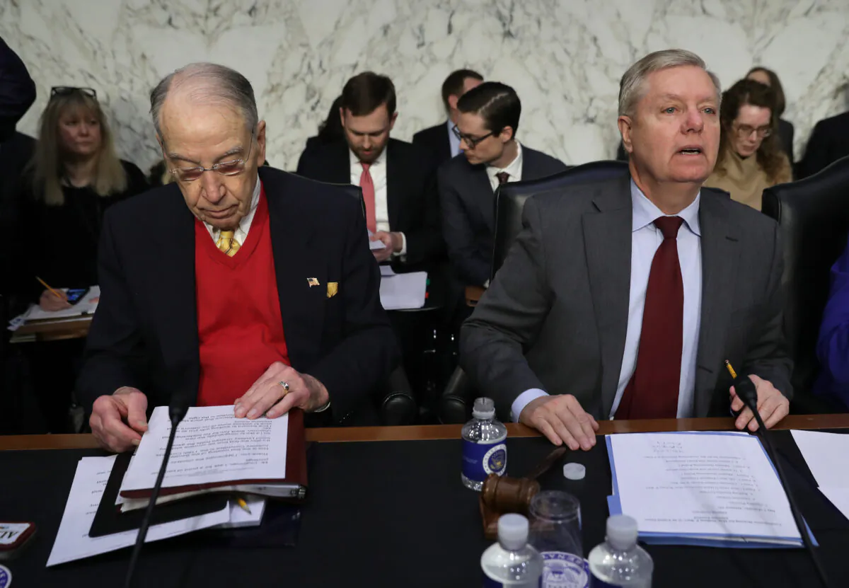 Senate Judiciary Committee Chairman Lindsey Graham (R) (R-SC) and former chairman Chuck Grassley (R-IA) (L) await the start of the confirmation hearing of U.S. Attorney General nominee William Barr (R) January 15, 2019 in Washington. (Chip Somodevilla/Getty Images)