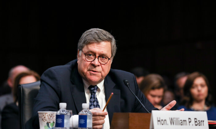 Attorney General William Barr at the Senate Judiciary Committee at the Capitol in Washington on Jan. 15, 2019. (Charlotte Cuthbertson/The Epoch Times)