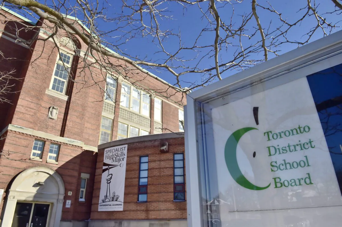 A Toronto District School Board sign is shown in front of a high school in Toronto on Jan. 30, 2018. (The Canadian Press/Frank Gunn)