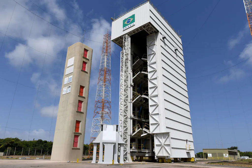 Rocket launch tower at Alcantara Launch Center (CLA) in Alcântara, Maranhão State, Brazil, on Sept. 14, 2018. (Evaristo Sa /AFP via Getty Images)