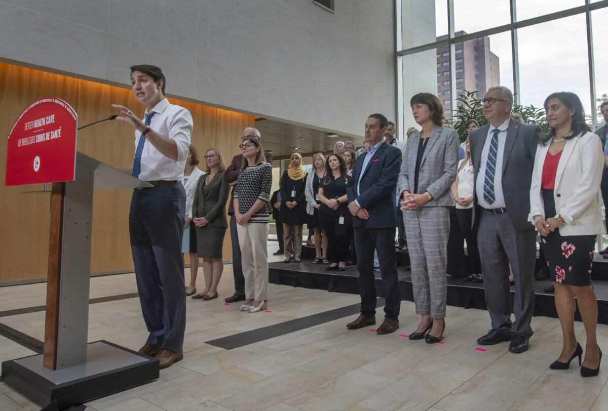 Liberal Leader Justin Trudeau makes a health-care announcement while campaigning in Hamilton, Ontario, on Sept. 23, 2019. (The Canadian Press/Ryan Remiorz)