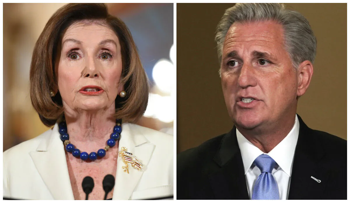House Speaker Nancy Pelosi (D-Calif.) (L) and House Minority Leader Kevin McCarthy (R-Calif.) in file photos. (Alex Wong/Getty Images)