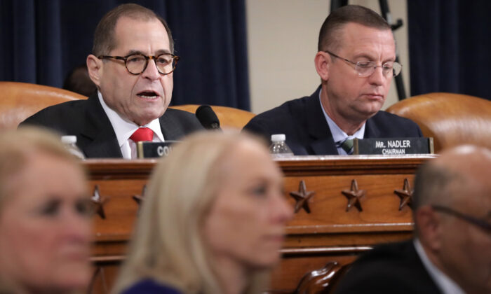 House Judiciary Chairman Jerrold Nadler (D-N.Y.), left, and ranking member Rep. Doug Collins (R-Ga.) participate in a committee hearing on impeachment in the Longworth House Office Building on Capitol Hill in Washington on Dec. 9, 2019. (Alex Wong/Getty Images)