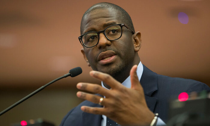 Andrew Gillum, Forward Florida chairman, speaks at the Broward County Governmental Center in Fort Lauderdale, Fla., on May 6, 2019. (Joe Raedle/Getty Images)