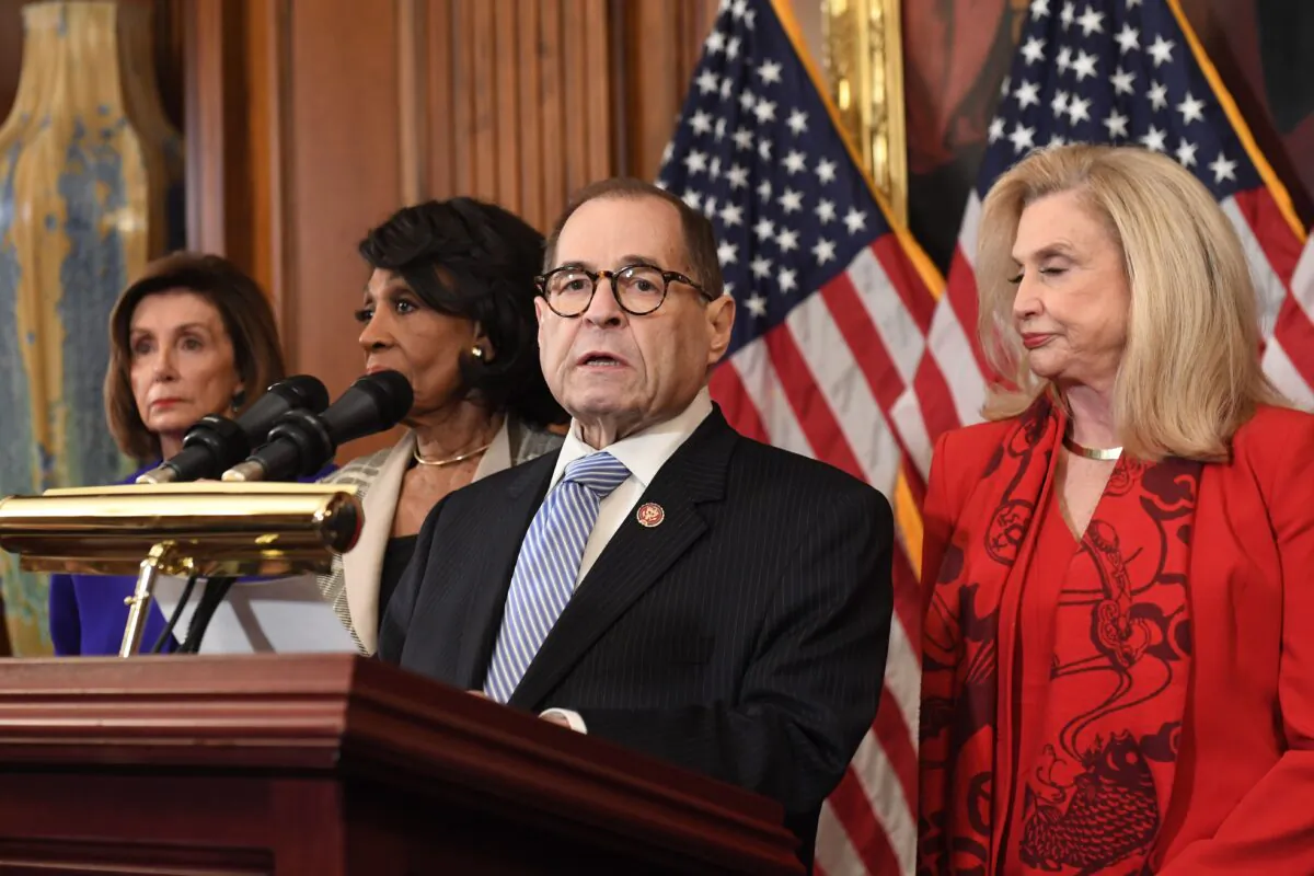 House Judiciary Chairman Jerry Nadler (D-N.Y.), speaks to announce articles of impeachment for President Donald Trump during a press conference at the Capitol in Washington, on Dec. 10, 2019. (Saul Loeb/AFP via Getty Images)