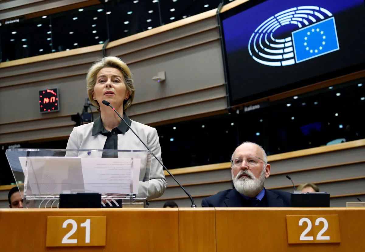 European Commission President Ursula von der Leyen speaks during an extraordinary session to present a Green Deal plan at the European Parliament in Brussels, Belgium, on Dec. 11, 2019. (Francois Lenoir/Reuters)