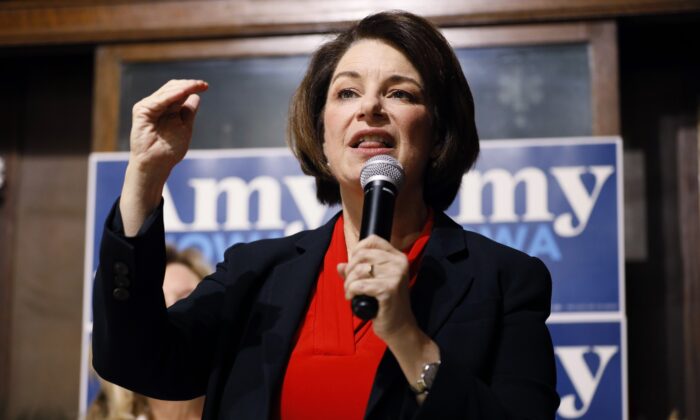 Democratic presidential candidate Sen. Amy Klobuchar (D-Minn.) speaks during a stop at the Corner Sundry in Indianola, Iowa, on Dec. 6, 2019. (Charlie Neibergall/AP Photo)
