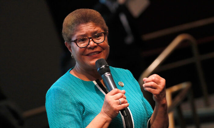 Rep. Karen Bass (D-Calif.) speaks in Washington in a file photograph. (Paul Morigi/Getty Images)