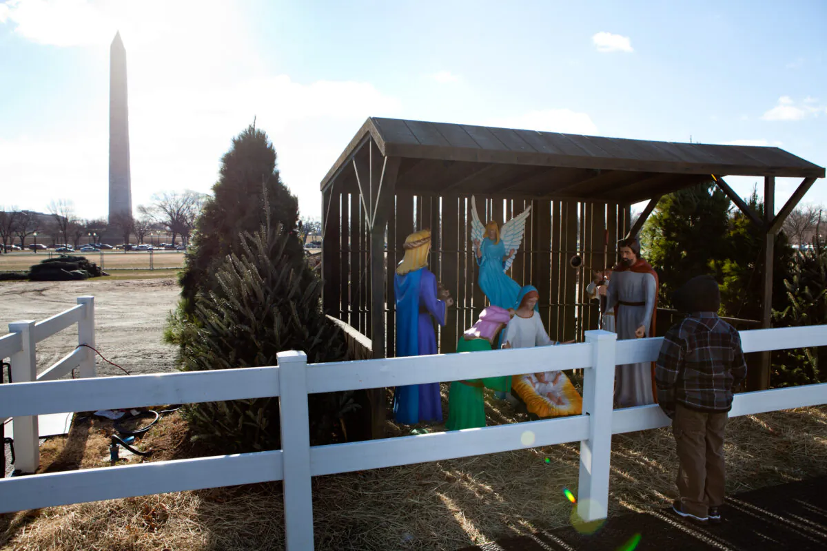 A nativity scene is on display near the Washington Monument on December 23, 2010 in Washington, DC. (Brendan Hoffman/Getty Images)