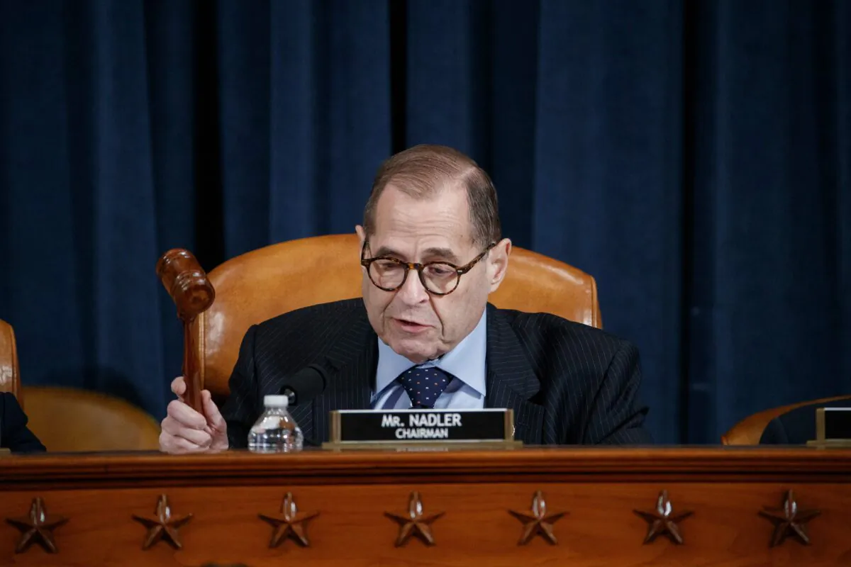 House Judiciary Chairman Jerrold Nadler (D-N.Y.) gavels the House Judiciary Committee's markup of House Resolution 755, Articles of Impeachment Against President Donald Trump to recess on Capitol Hill in Washington on Dec. 11, 2019. (Shawn Thew/POOL/AFP via Getty Images)