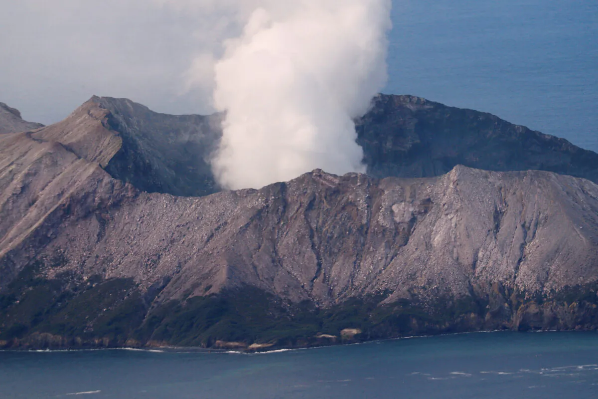 An aerial view of the Whakaari, also known as White Island volcano, in New Zealand, Dec. 12, 2019. (Reuters/Jorge Silva)