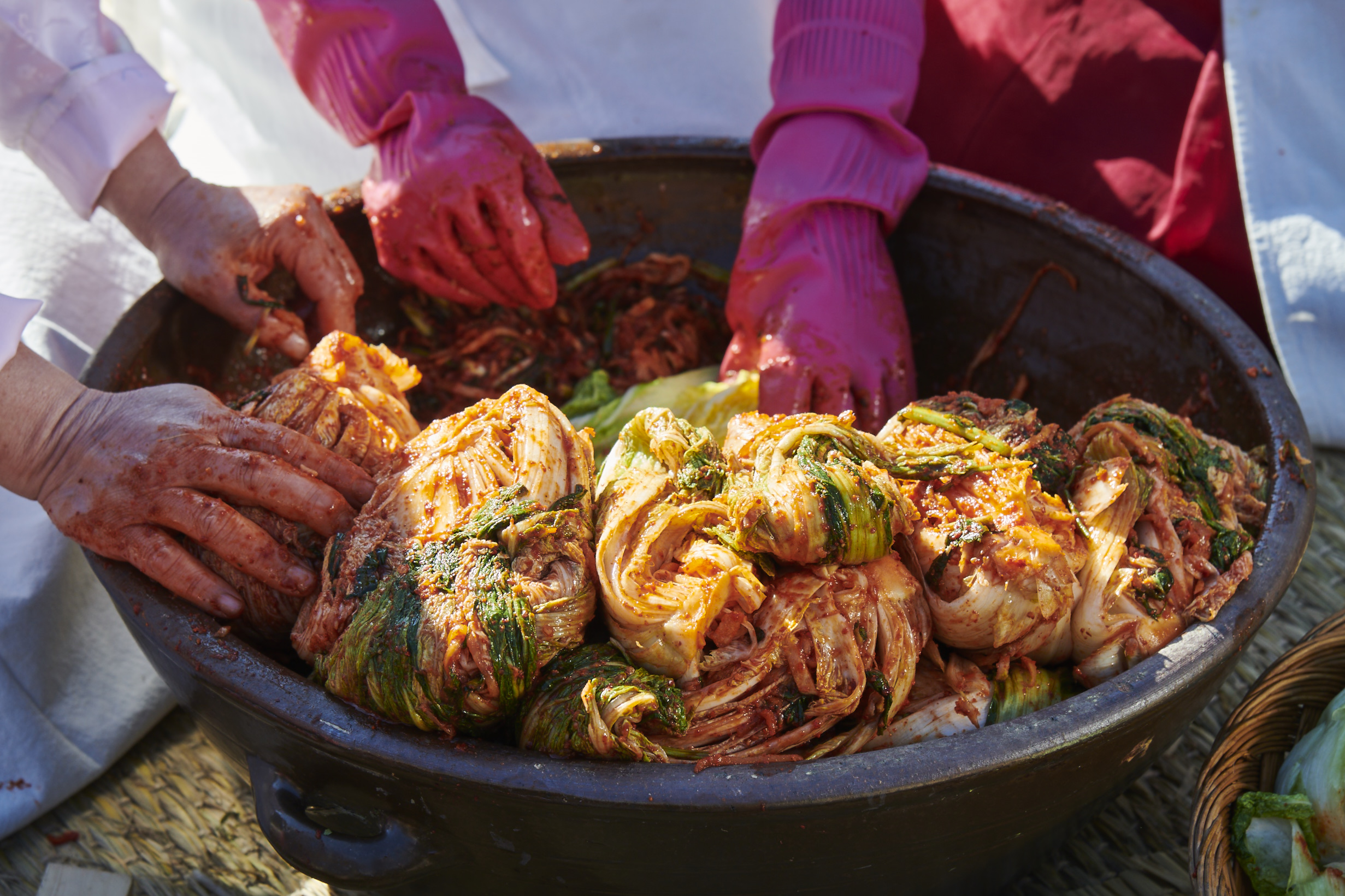 parcels of cabbage kimchi