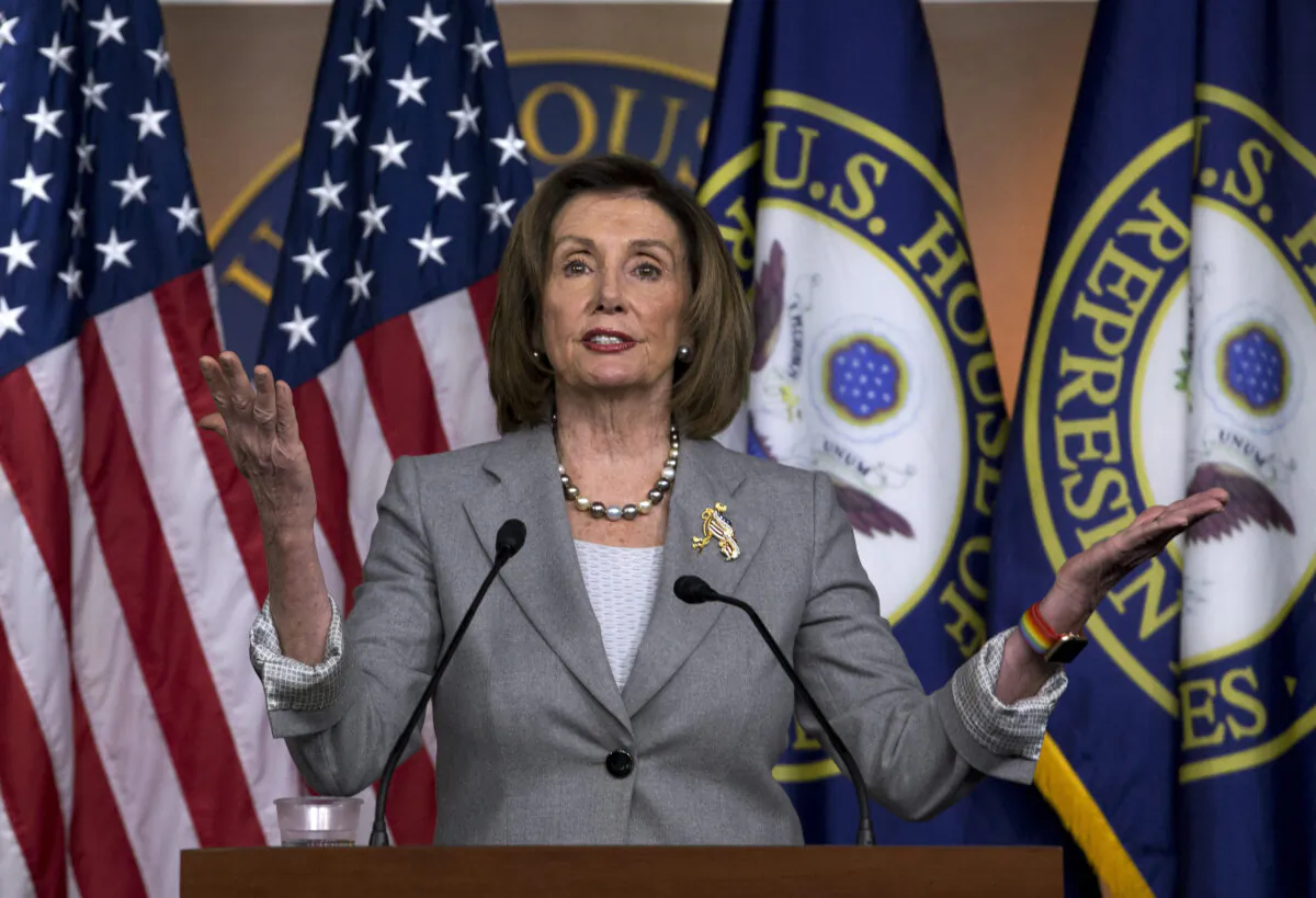 House Speaker Nancy Pelosi (D-Calif.) speaks during her weekly news conference on Capitol Hill in Washington on Dec. 12, 2019. (Jose Luis Magana/AP Photo)