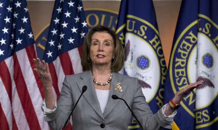 House Speaker Nancy Pelosi (D-Calif.) speaks during her weekly news conference on Capitol Hill in Washington on Dec. 12, 2019. (Jose Luis Magana/AP Photo)