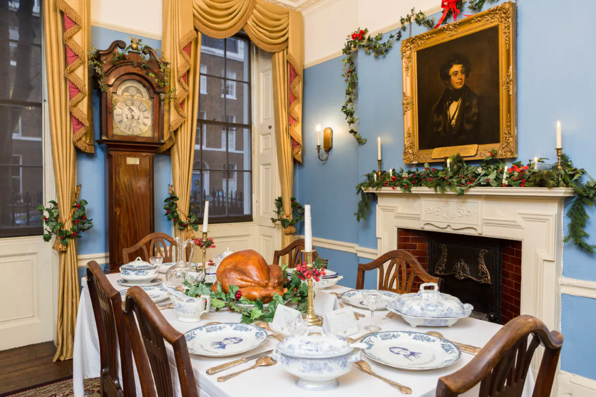 Charles Dickens's dining room is decorated for Christmas at the Charles Dickens Museum, London. (Jayne Lloyd /Charles Dickens Museum)